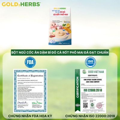 Bột ngũ cốc ăn dặm bí đỏ cà rốt phô mai GoldzHerbs cho bé từ 6 tháng tuổi – 250g/ 500g