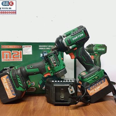 Bộ Combo 2 Máy Gồm Máy Bắn Vít Vá Máy Siết Bulong Dekton 550Nm, Bộ 2 Pin 15 Cell, Chân Pin Phổ Thông - Bảo Hành 12 Tháng