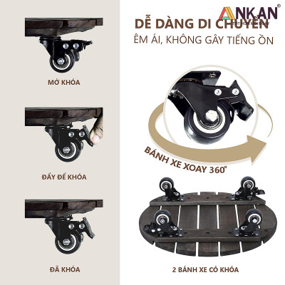 Đế Lót Chậu Cây Có Bánh Xe, Tròn 40cm, Màu Đen, Tải Trọng 150Kg, Di Chuyển Chậu Cây to, Thương Hiệu ANKAN