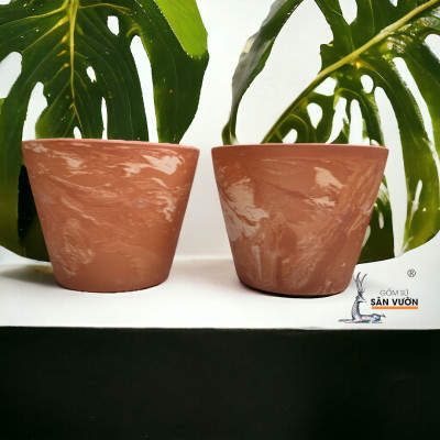 Chậu Gốm Đất Nung Vót Loang D19cm X H16cm