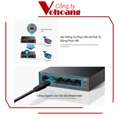 Switch Gigabit 5 Cổng TP-Link LS105GP với 4 Cổng PoE+ Công Suất Tối Đa 65W Vỏ Kim Loại - Hàng chính hãng