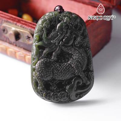 Mặt dây chuyền kỳ lân đá ngọc hòa điền 32x52x8mm mệnh mộc, mệnh hỏa - Ngọc Quý Gemstones