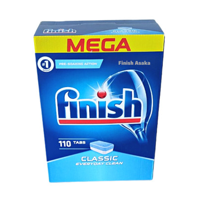 Combo rửa chén Finish: Classic hộp 110 viên, Nước làm bóng 750ml, Muối hộp 4kg - Nhập khẩu Châu Âu.