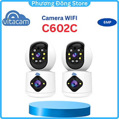 Camera Wifi Vitacam 2 mắt trong nhà C602C-6M Camera kép 2 mắt, góc nhìn rộng, đàm thoại 2 chiều - HÀNG CHÍNH HÃNG