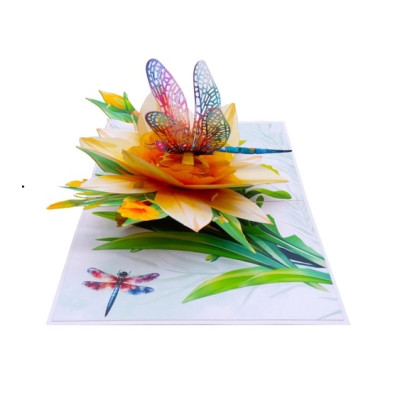 Thiệp 3D Chuồn Chuồn & Hoa Thủy Tiên Vàng – Thiệp Pop Up Nghệ Thuật, Độc Đáo, Sang Trọng, F51