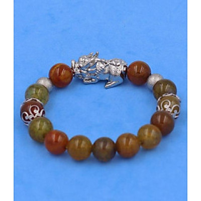 Vòng chuỗi đeo tay Đá Vân Rồng Nâu Vàng size 10 ly mix Tỳ Hưu inox VVRTHVHKHB10