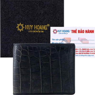 Ví Nam Da Cá Sấu Gai Bụng Huy Hoàng HT2201 (12.5 x 10 cm) - Đen