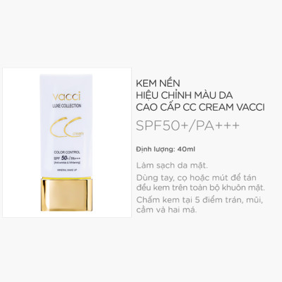 KEM CC VACCI - KEM PHẤN NỀN THẾ HỆ MỚI DƯỠNG TRẮNG DA ĐA CHỨC NĂNG - CC CREAM SPF50+/PA+++