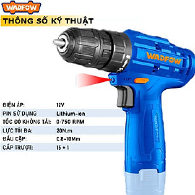 MÁY KHOAN DÙNG PIN 12V WCDS510 WADFOW (KÈM 1 PIN 1.5AH, KHÔNG KÈM DÂY & ĐẦU SẠC) - HÀNG CHÍNH HÃNG