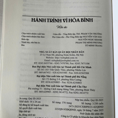 HÀNH TRÌNH VÌ HÒA BÌNH - Nguyễn Chí Vịnh - NXB Quân Đội Nhân Dân