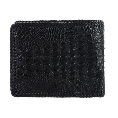 HP2762-64-66 - Ví nam Huy Hoàng da cá sấu nguyên con đan viền màu đen, nâu đất, nâu đỏ