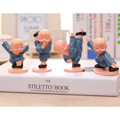 Bộ 4 Chú Tiểu Luyện Võ Siêu Đáng Yêu, 4 chú tiểu tập võ, trang trí ô tô, xe hơi, 4 chú tiểu đánh võ