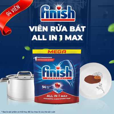 Viên rửa bát Finish All In 1 Max 80 viên/ Túi, Hương Chanh - Nhập khẩu Châu Âu.