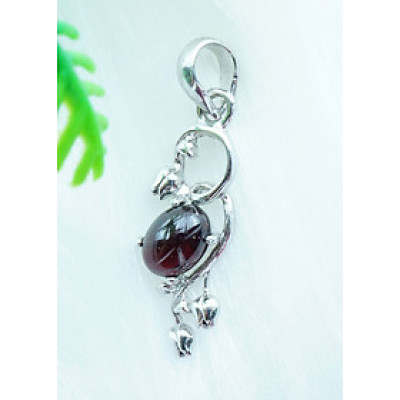 Mặt dây chuyền bạc 925 đính đá Garnet ngọc hồng lựu tự nhiên kiểu hoa tulip MDG6
