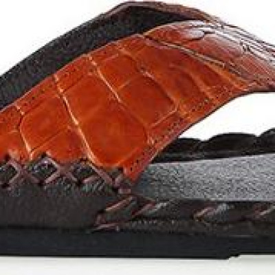 Dép da cá sấu Huy Hoàng kiểu đan màu vàng bò HT7231