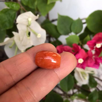 HẠT LU ĐÁ CẨM THẠCH TỰ NHIÊN ĐỎ CAM BÓNG ĐẸP LÀM MẶT DÂY CHUYỀN và PHỐI VÒNG TAY NỮ MỆNH HỎA THỔ Size HẠT LU Dài 16mm x dầy 12mm