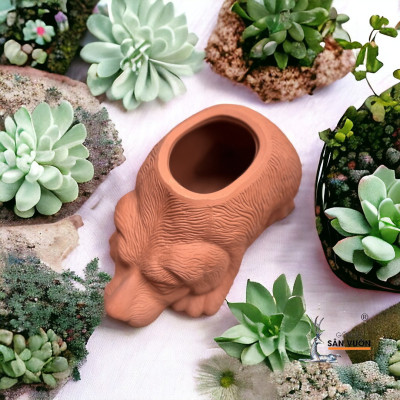 Chậu Gốm Đất Nung Hình Cún  Dài 27cm X Cao 15cm