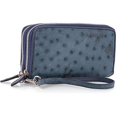 Ví Da Đà Điểu Nhiều Ngăn Huy Hoàng HT3420 (11 x 22 cm) - Xanh Đậm