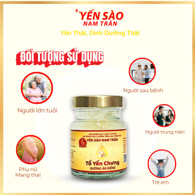 [Set 6 lọ Không hộp] Yến chưng Đường Ăn Kiêng 7 gram Tổ Yến Tươi - Yến Sào Nam Trân, phù hợp với người kiêng đường. Lọ 70 ml