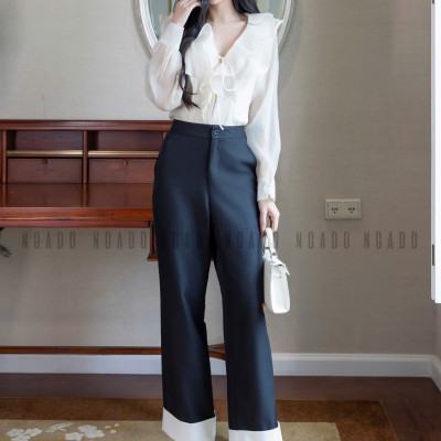 Quần đen phối trắng NGADO, Quần tây nữ, Quần công sở, Quần ống đứng, ống rộng