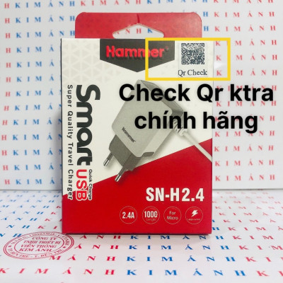 Sạc liền dây Ham Chính Hãng, dòng điện 2.4A, CÓ THÊM 1 CỔNG USB, Hàng Chính Hãng