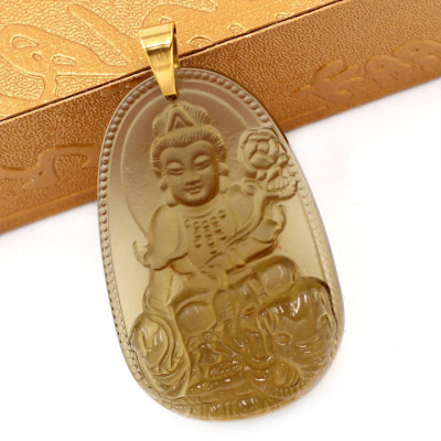 Mặt dây chuyền Bồ Tát Phổ Hiền đá Obsidian 5cm MBNN2 - phật bản mệnh tuổi Thìn, Tỵ - Mặt size lớn