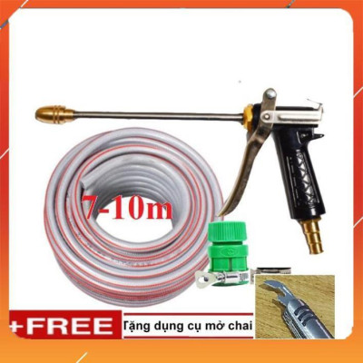 Vòi Xịt️Evoucher Bộ dây vòi xịt nước rửa xe, tưới cây , tăng áp 3 lần, loại 7m, 10m 206318 đầu đồng, đai, +  mở chai