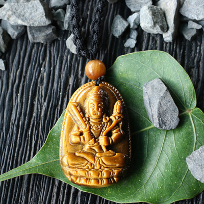 Mặt Dây Chuyển Hư Không Tạng Bồ Tát Đá Mắt Hổ Ngọc Quý Gemstones GA93 (5 x 3 cm)