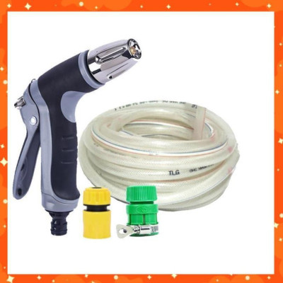 Bộ dây vòi xịt nước rửa xe, tưới cây tăng áp 3 lần cút nhựa nối nhựa vàng loại 15m 206817