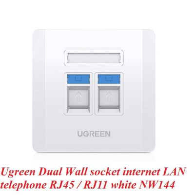 Ugreen UG80182NW144TK RJ45 - RJ11 mặt nạ mạng âm tường màu trắng LAN 1 cổng RJ45 và 1 cổng RJ11 telephone hình vuông 86 mm x 86 mm - HÀNG CHÍNH HÃNG