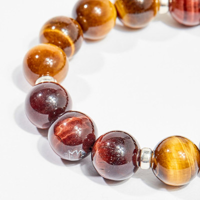 Vòng tay phong thủy đá mắt hổ vàng nâu charm tròn 12mm mệnh thổ , kim - Ngọc Quý Gemstones