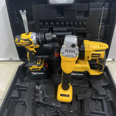 Bộ Combo Máy Khoan Đục Bê Tông, Máy Mài Và Máy Khoan Pin Dùng Pin 199V, 2 Pin 15Cell, Động Cơ Không Chổi Than, Bảo Hành 12 Tháng (Tặng kèm hộp đựng)