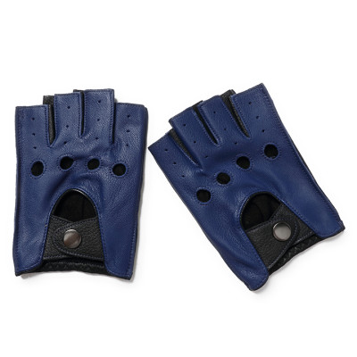 Găng tay nam hở ngón da cừu nguyên tấm BHY8853 màu Xanh dương, Bao da lái xe