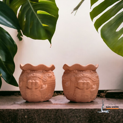 Chậu Gốm Đất Nung Hình Thần Tài Rộng 15cm X Cao 15cm