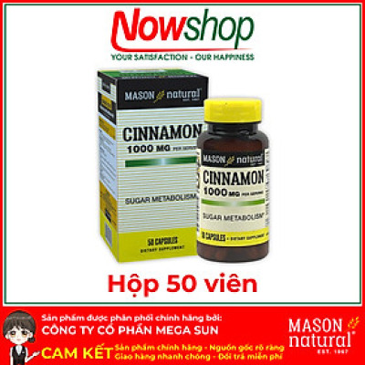Cinnamon 1000mg Mason Natural Hộp 100 viên ổn định đường huyết hỗ trợ tiểu đường từ Quế nguyên chất