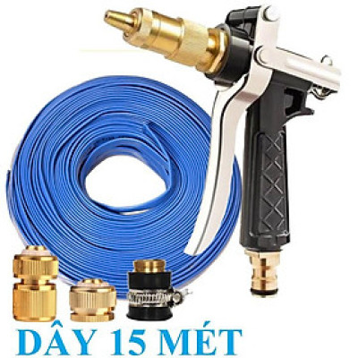 Bộ dây vòi xịt nước rửa xe, tưới cây . tăng áp 3 lần, loại 15m 206236 đầu đồng, cút đồng+ tặng mở chai 