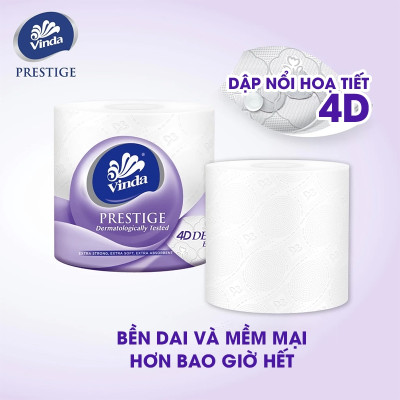 [MUA 1 THÙNG GVS PRESTIGE 4D TẶNG 1 LỐC GVS PRESTIGE 4D + ẤM TRÀ] Giấy vệ sinh cao cấp Vinda Prestige 4D 3 lớp (8 Cuộn)