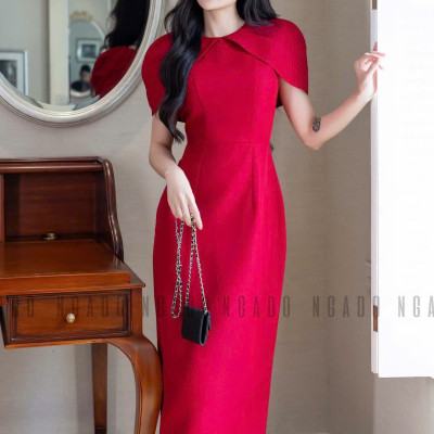 Đầm đỏ cổ tròn NGADO , đầm dự diệc , đầm công sở