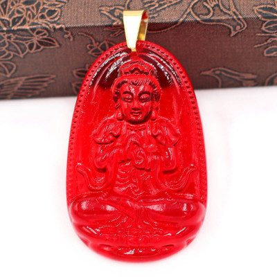 Mặt dây chuyền Phật Đại Nhật Như Lai thủy tinh đỏ size nhỏ 3.6cm MFBO5 - phật bản mệnh tuổi Mùi, Thân