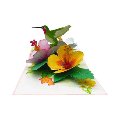 Thiệp 3D Pop Up Chim Ruồi & Hoa Nhiệt Đới – Thiệp Hoa Chúc Mừng, Sinh Nhật, Lãng Mạn, F38