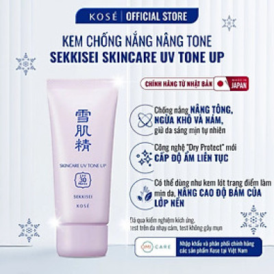 Kem Chống Nắng Nâng Tone, Cấp Ẩm SPF30/PA+++, Không Gây Kích Ứng Sekkisei Skincare UV Tone Up Kose Nhật Bản 31ml