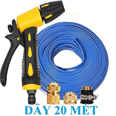  Bộ dây vòi xịt nước rửa xe, tưới cây . tăng áp 3 lần, loại 20m 206236 đầu đồng,cút đồng+ tặng đai