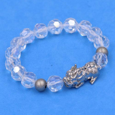 Chuỗi tay Pha Lê Trắng Cắt Giác 10 ly Mix Tỳ Hưu Inox 2 Bi VFLGTRTHEHB10 - Chuỗi tay phong thủy thời trang