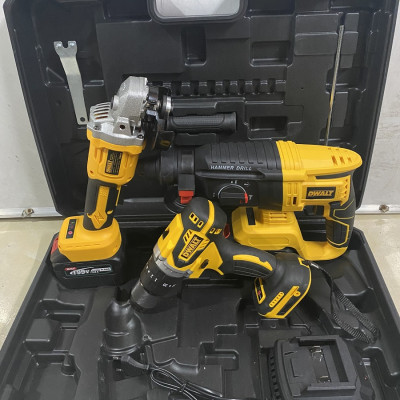 Bộ Combo Máy Khoan Đục Bê Tông, Máy Mài Và Máy Khoan Pin Dùng Pin 199V, 2 Pin 15Cell, Động Cơ Không Chổi Than, Bảo Hành 12 Tháng (Tặng kèm hộp đựng)