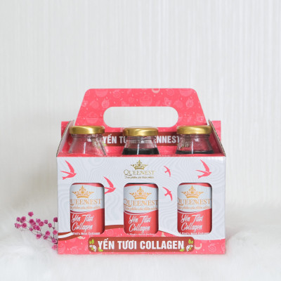 Yến tươi Queennest chai 240ml - hộp 6 chai - 5 vị: Hạt Chia, Hồng Sâm, Collagen, Vanilla, Nha Đam - Hàng Chính Hãng