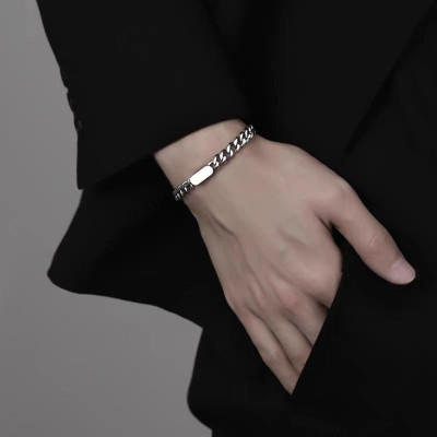 【Khắc tên ghi chú】Dây chuyền nam nữ mặt trơn, Vòng tay nam nữ mặt trơn titan phong cách