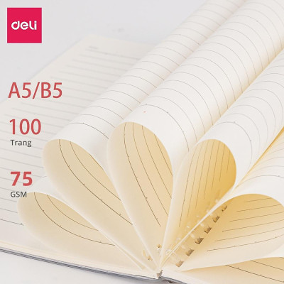 Sổ Tay Lò Xo Gáy Xoắn Kẻ Ngang 100 Trang A5/B5 Bìa Nhựa Có Kèm Sticker Trang Trí Deli - Phù Hợp Làm Sổ Kế Hoạch Planner, Nhật Kí, Tập Vở Ghi Chép Bullet Journal - 24507 24508 EN206 24505 24506