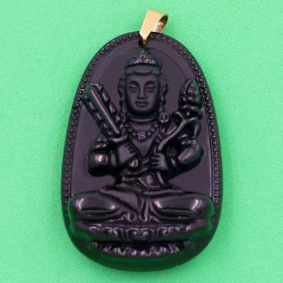 Mặt Phật Hư Không Tạng bồ tát - thạch anh đen 4.3cm - kèm hộp nhung - tuổi Sửu, Dần