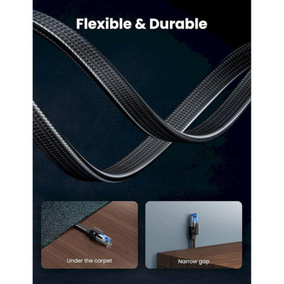 Ugreen UG40175NW190TK 10m 40Gbps 2000mhz dây dẹt Nylon Braided Màu Đen Cáp mạng Cat8 - HÀNG CHÍNH HÃNG