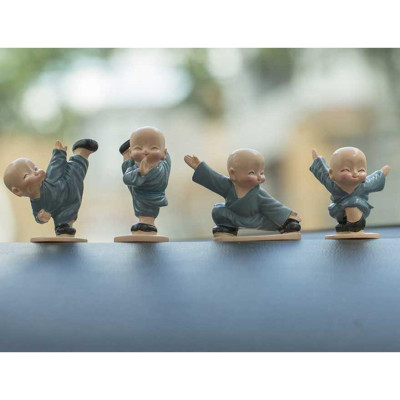 Bộ 4 Chú Tiểu Luyện Võ Siêu Đáng Yêu, 4 chú tiểu tập võ, trang trí ô tô, xe hơi, 4 chú tiểu đánh võ